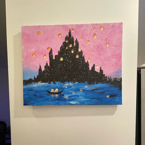 Acrylic painting on canvas Tangled Lantern scene Disney Rapunzel art - Picture 5 of 5